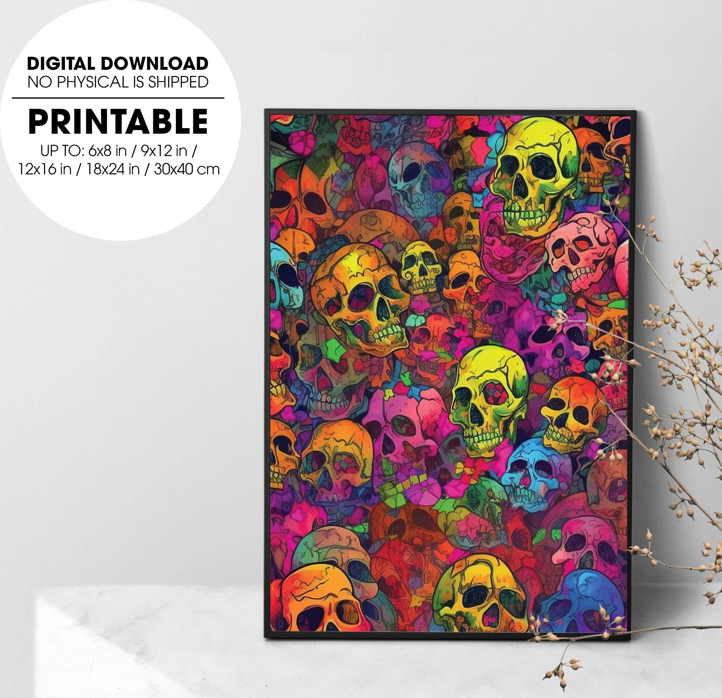 100 Skull And Roses, Horror Gift, Messed Up Parterns, Repetitive Skull, Poster Design, Printable Art