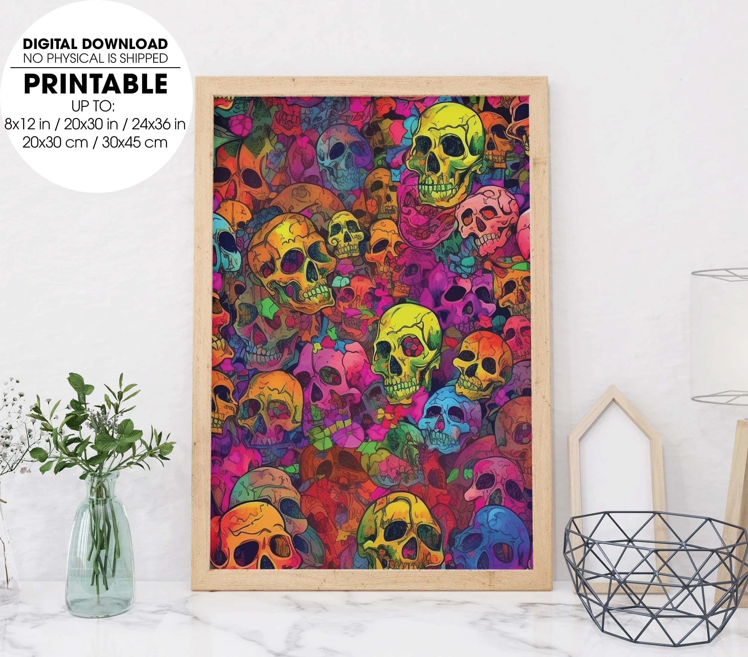 100 Skull And Roses, Horror Gift, Messed Up Parterns, Repetitive Skull, Poster Design, Printable Art