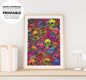 100 Skull And Roses, Horror Gift, Messed Up Parterns, Repetitive Skull, Poster Design, Printable Art