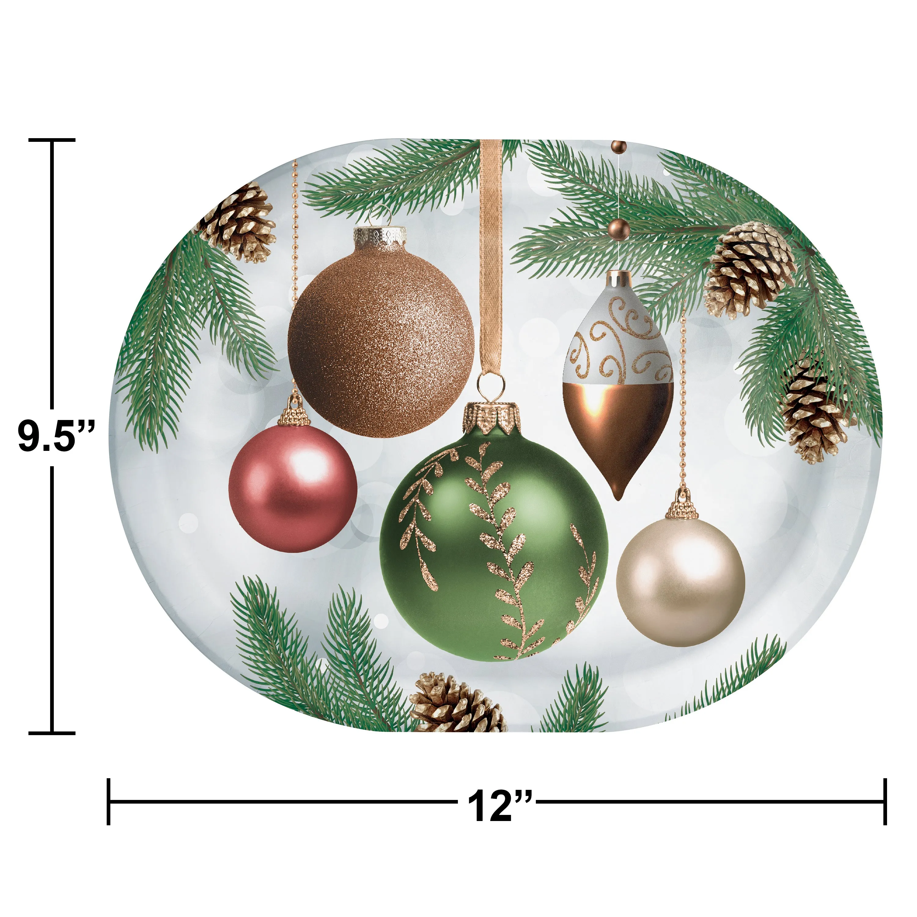 12" x 9.5" Oval Dazzling Ornaments Paper Platters
