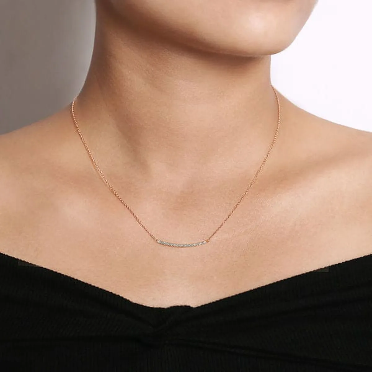 14K Rose Gold 18" Diamond Pavé Curved Bar Necklace - NK4273K45JJ