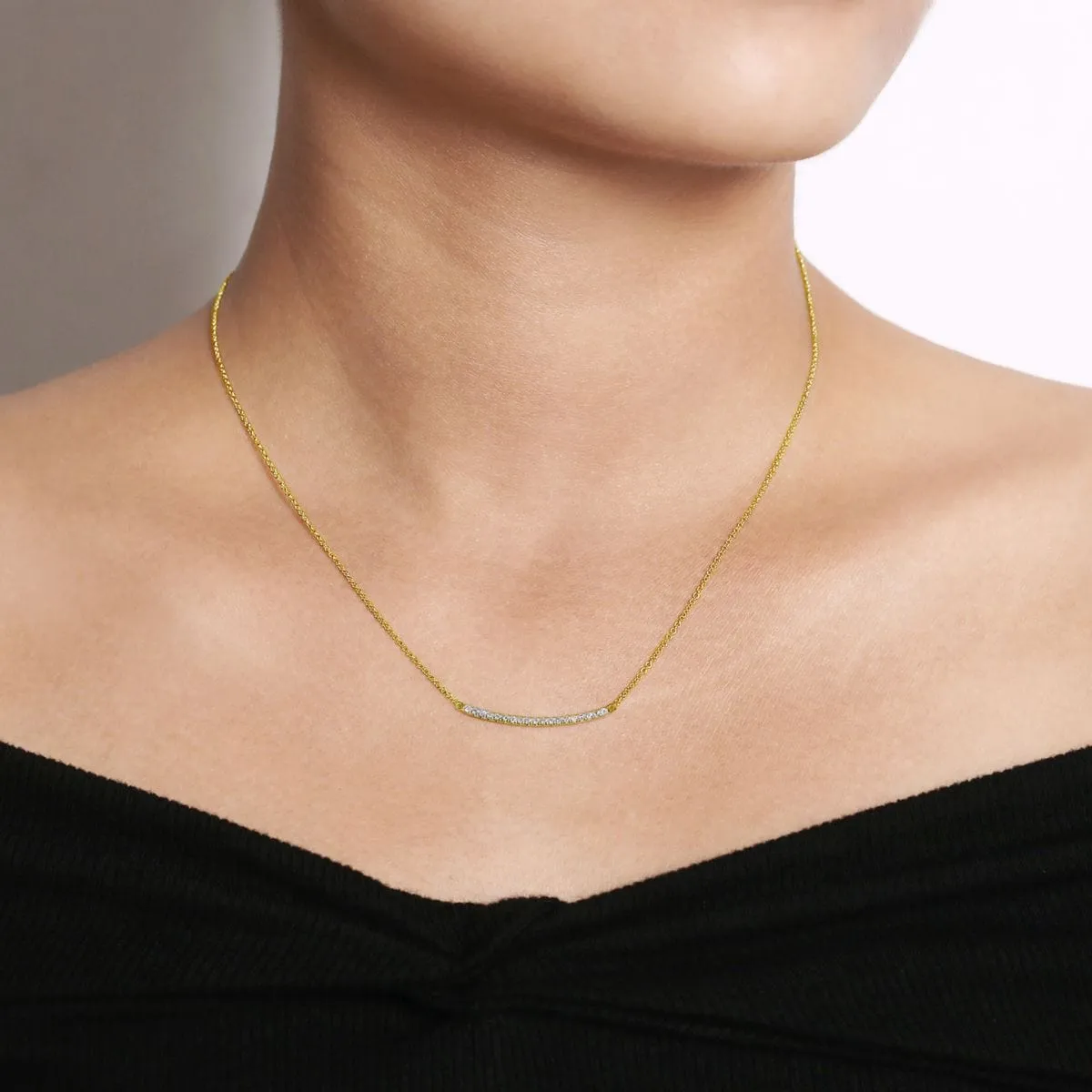 14K Yellow Gold 18" Diamond Pavé Curved Bar Necklace - NK4273Y45JJ