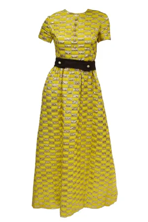 1960s Oscar de la Renta Yellow and Gold Checkerboard Print Evening Dress