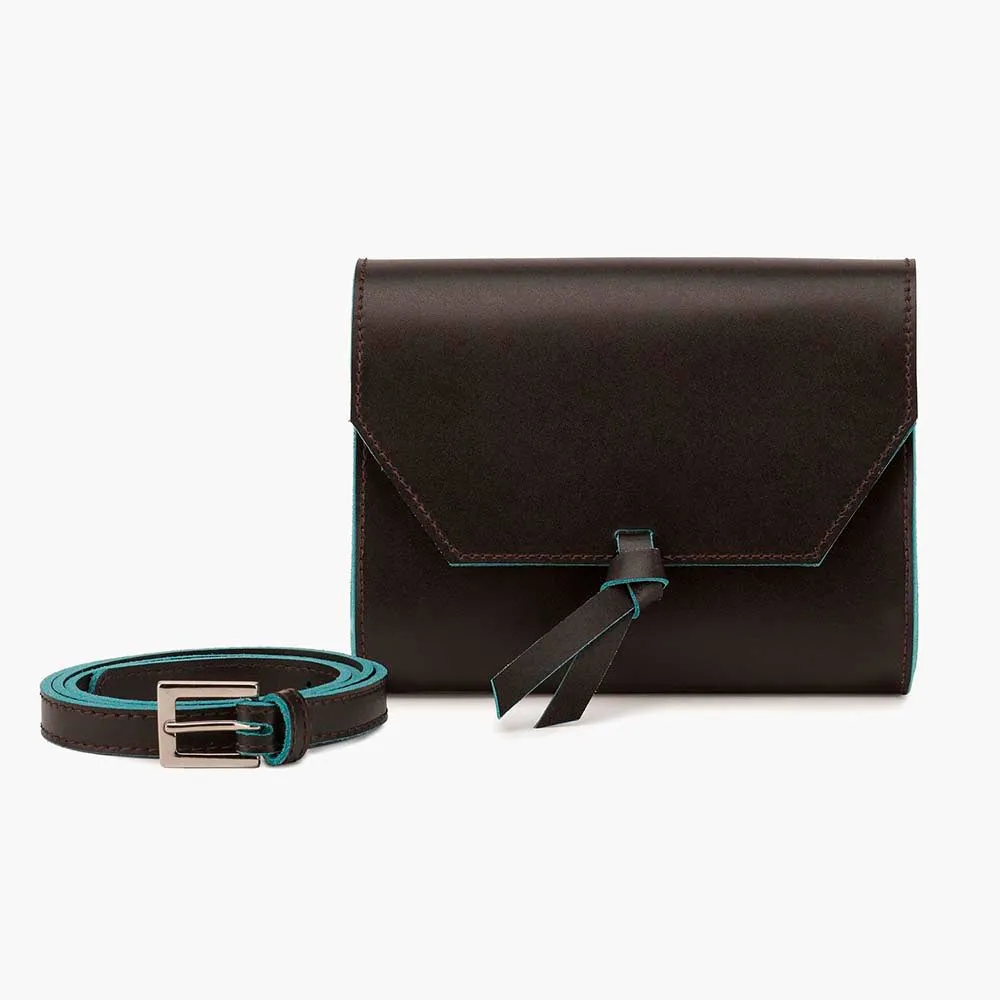 3-in-1 Leather Crossbody Belt Bag Clutch - Brown