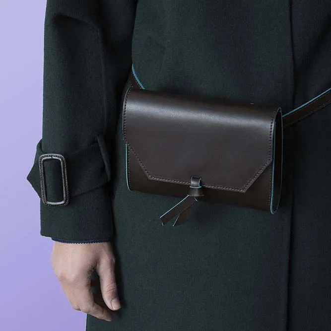3-in-1 Leather Crossbody Belt Bag Clutch - Brown