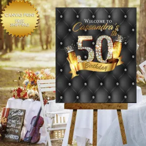 50th Birthday guestbook welcome canvas sign