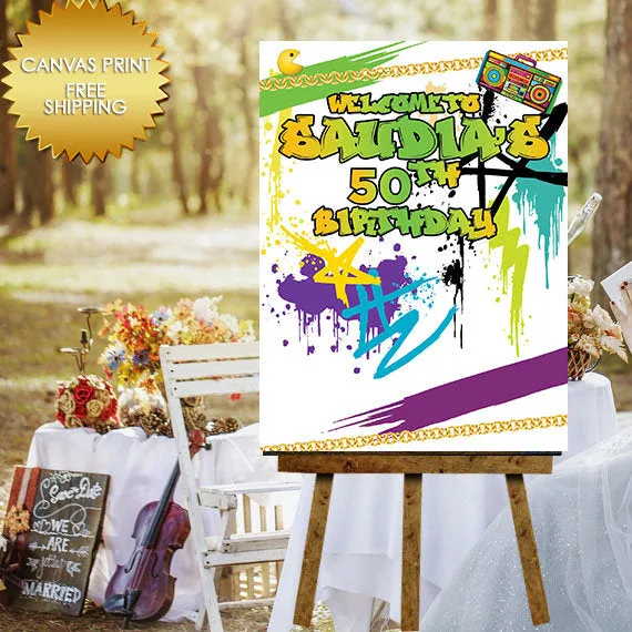 90s birthday Welcome Canvas Guestbook Sign