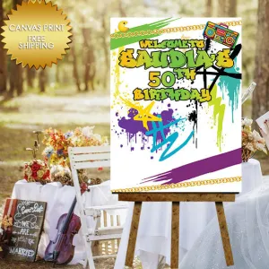 90s birthday Welcome Canvas Guestbook Sign