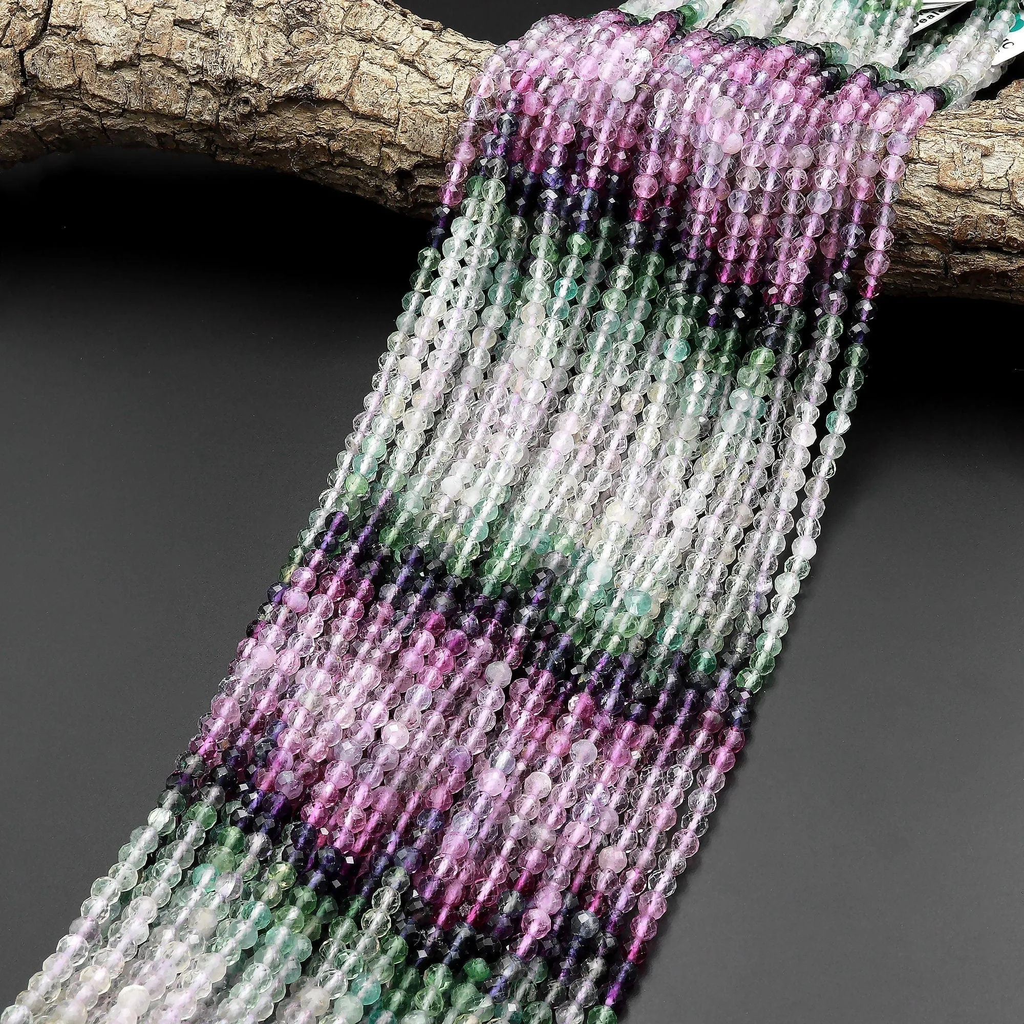 AAA Grade Gemmy Natural Fluorite Faceted 4mm Round Beads Micro Laser Cut Pink  Purple Green Gemstone Bead 15.5" Strand