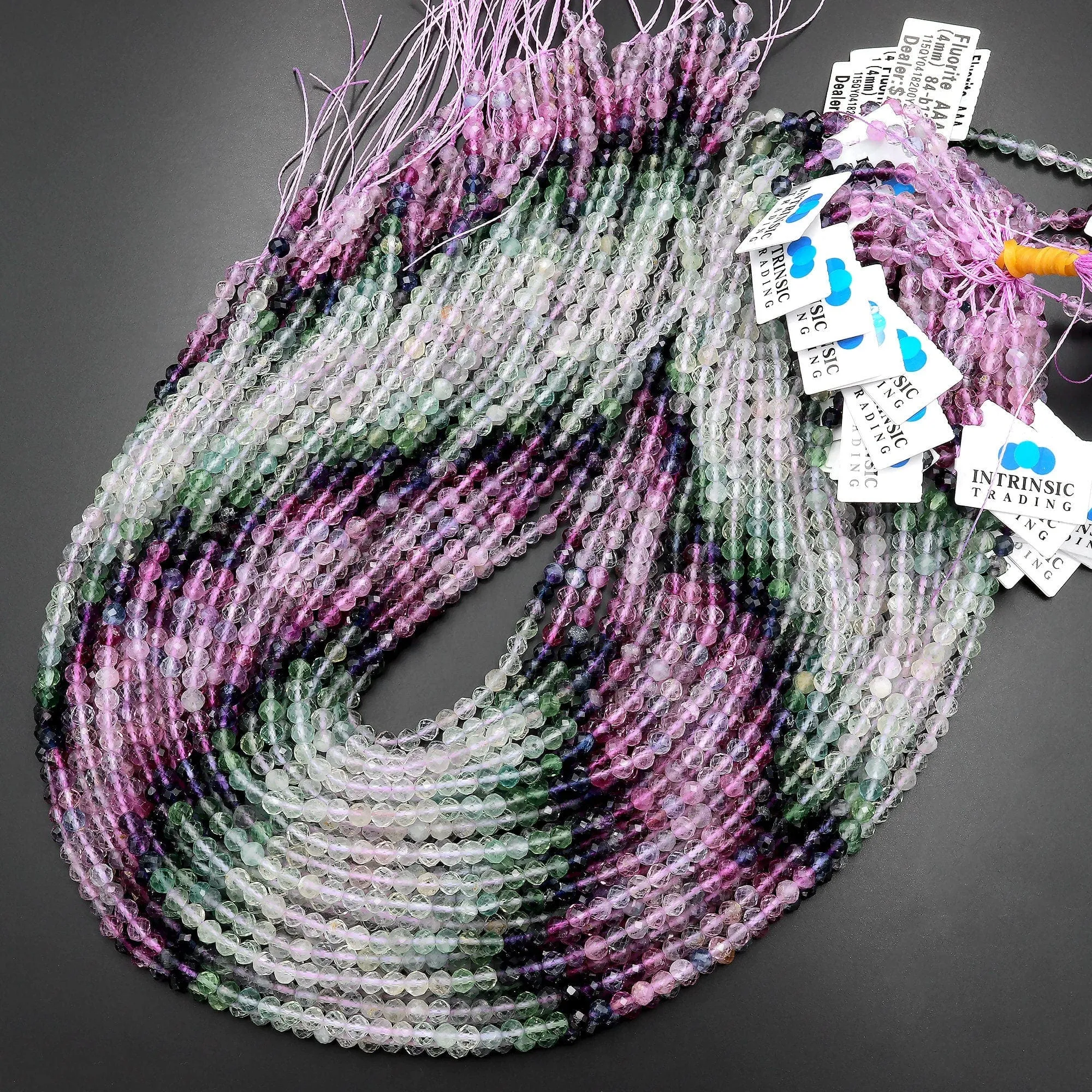 AAA Grade Gemmy Natural Fluorite Faceted 4mm Round Beads Micro Laser Cut Pink  Purple Green Gemstone Bead 15.5" Strand