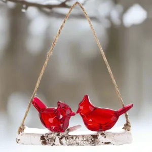 Acrylic Cardinals on a Birch Branch Ornament