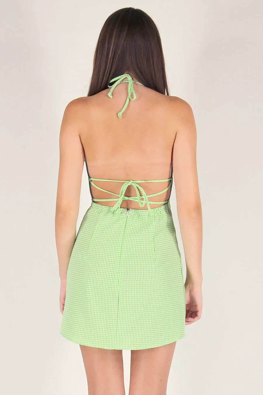 Adjustable Bralette Dress - Lime Green Gingham