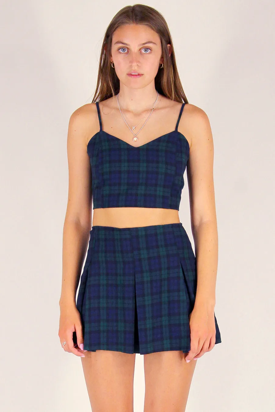 Adjustable Cami Top - Flannel Navy and Green Plaid