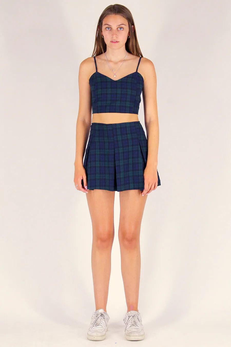 Adjustable Cami Top - Flannel Navy and Green Plaid