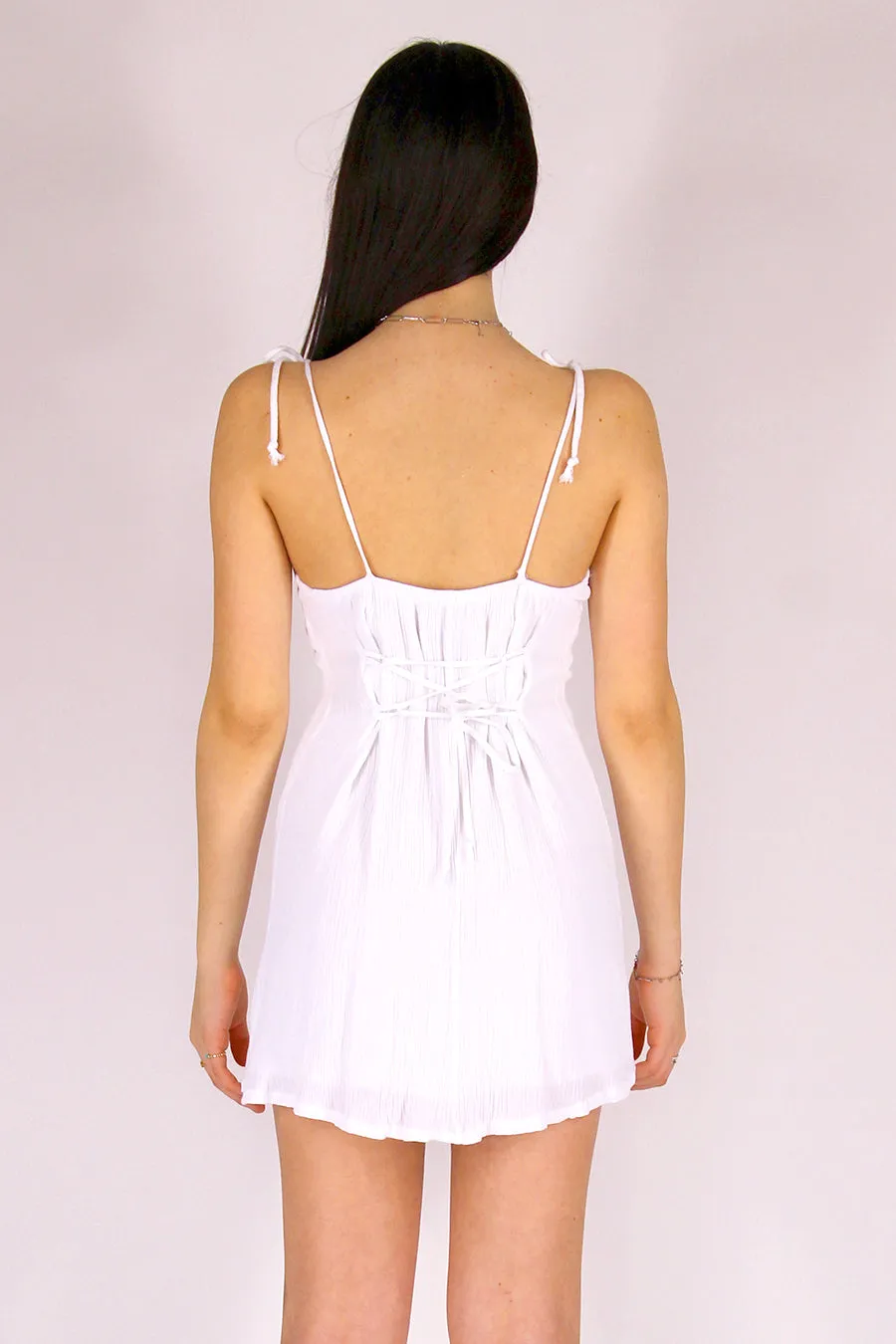 Adjustable Ribbon Dress - White Scrunchy