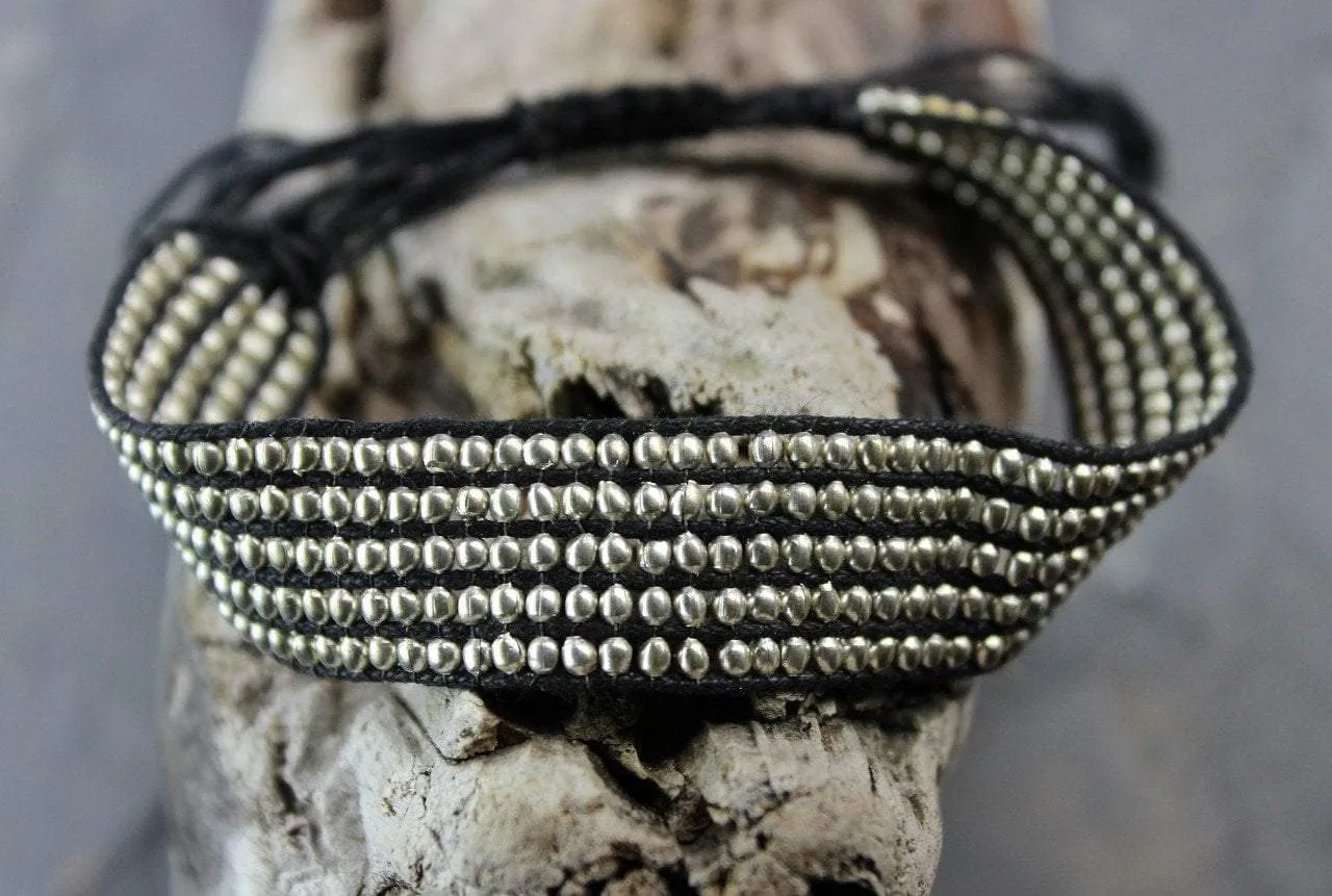 Adjustable Silver Beaded Band Bracelet