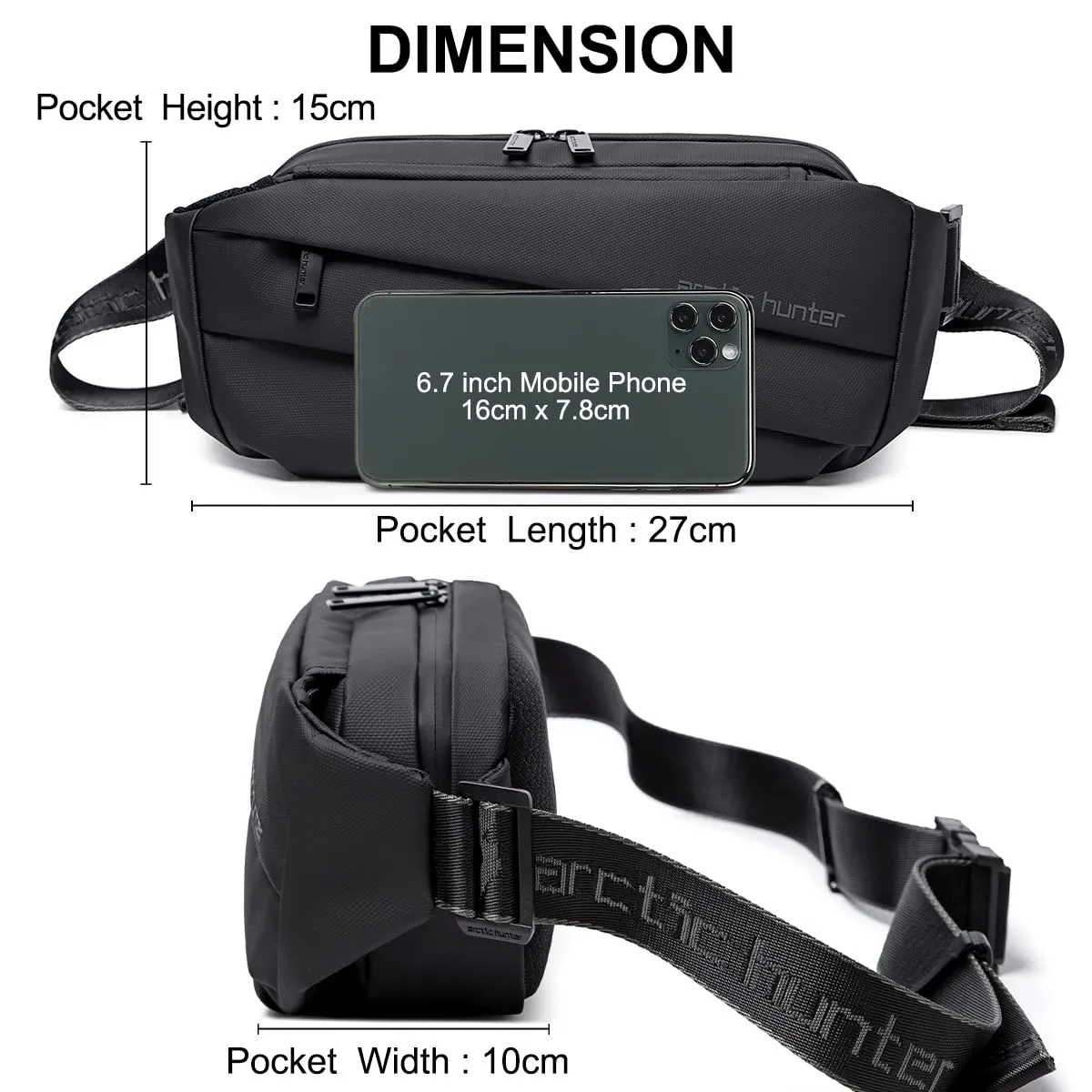Arctic Hunter Sling Bag for Men,Stylish Mens Chest Bag Shoulder Bag Side Bag for Men 3 Pocket PU Coated Crossbody Bag (AH-YB00029 Sling Bag-Black)