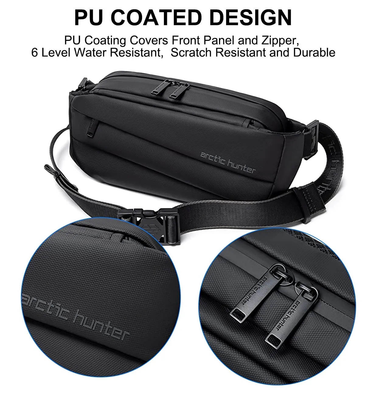 Arctic Hunter Sling Bag for Men,Stylish Mens Chest Bag Shoulder Bag Side Bag for Men 3 Pocket PU Coated Crossbody Bag (AH-YB00029 Sling Bag-Black)