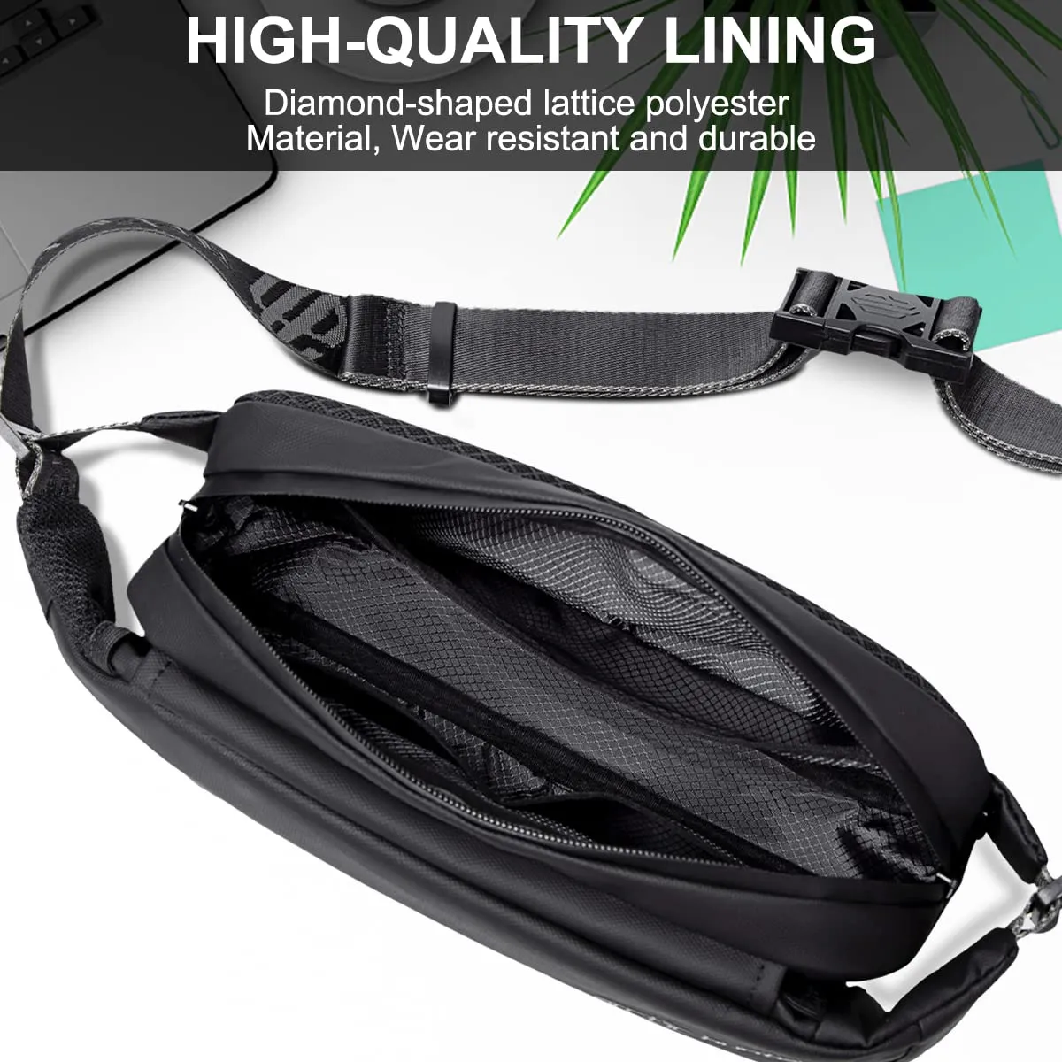 Arctic Hunter Sling Bag for Men,Stylish Mens Chest Bag Shoulder Bag Side Bag for Men 3 Pocket PU Coated Crossbody Bag (AH-YB00029 Sling Bag-Black)