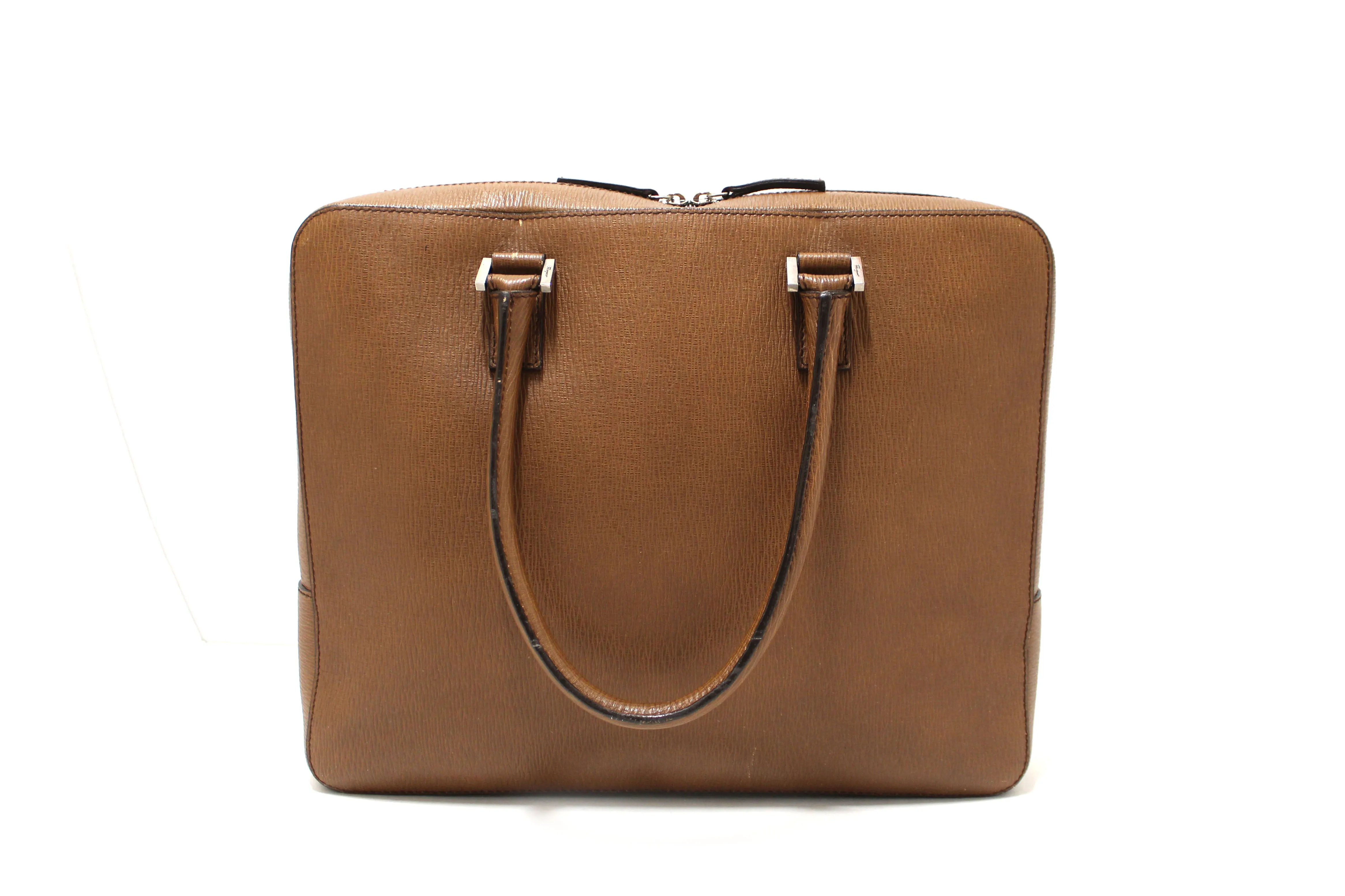 Authentic Salvatore Ferragmo Brown Leather Briefcase Work Bag