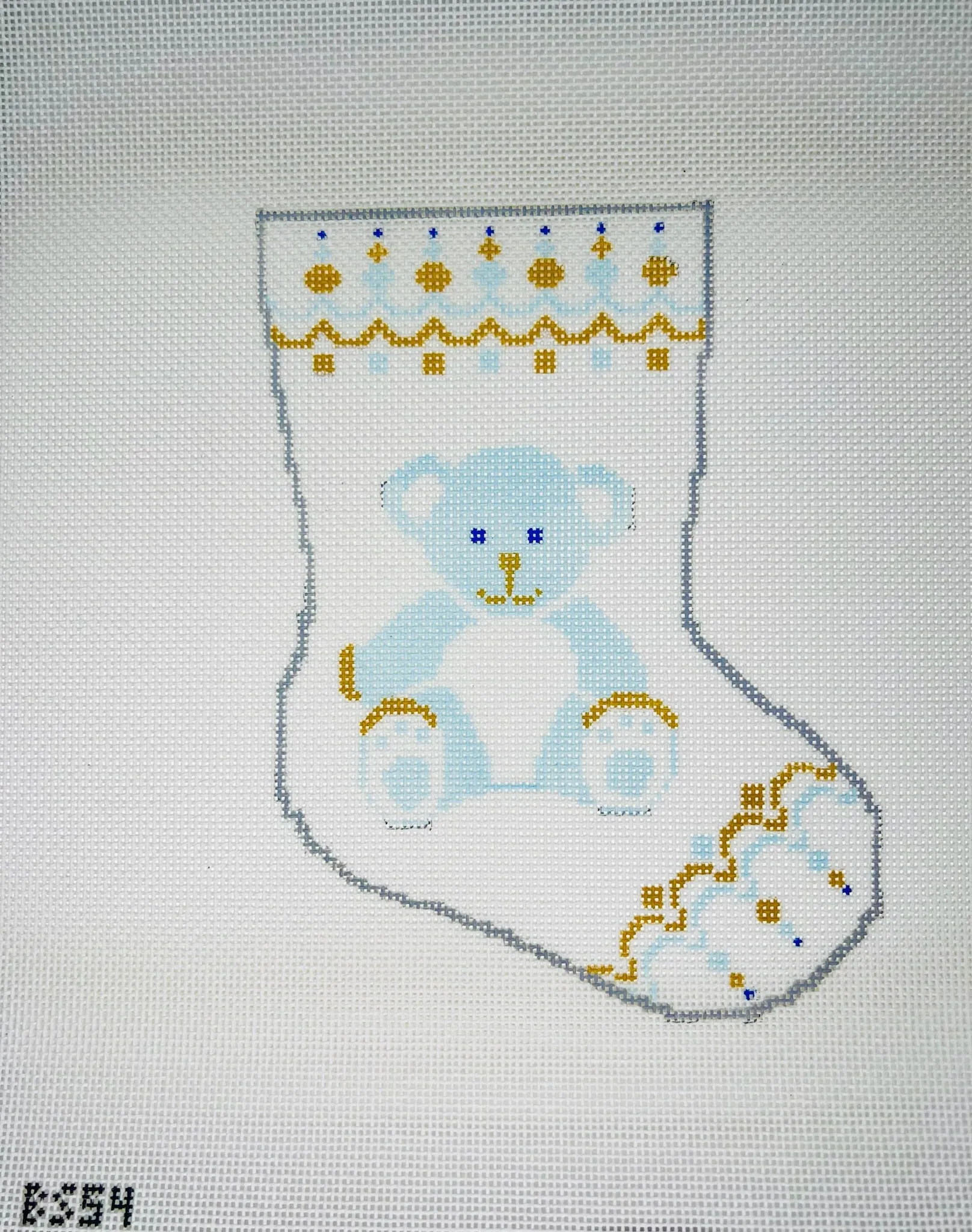Beary Christmas in Blue Ornament Sized Stocking Canvas