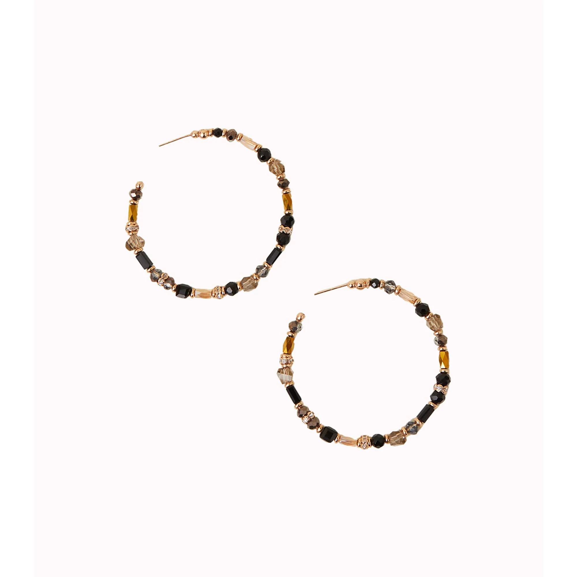 Black Large Mix Beaded Hoop Earrings
