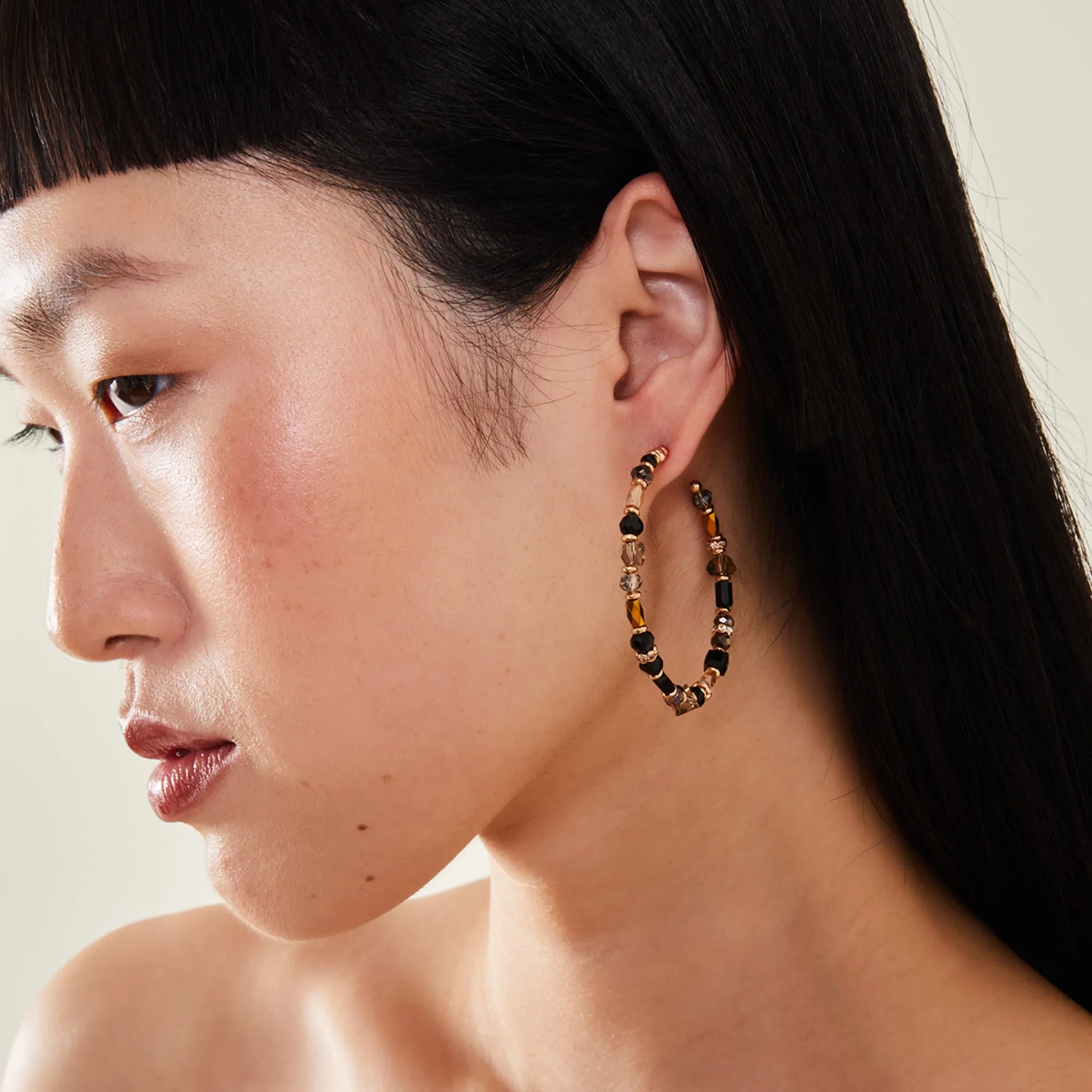 Black Large Mix Beaded Hoop Earrings