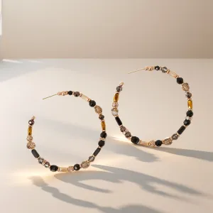 Black Large Mix Beaded Hoop Earrings