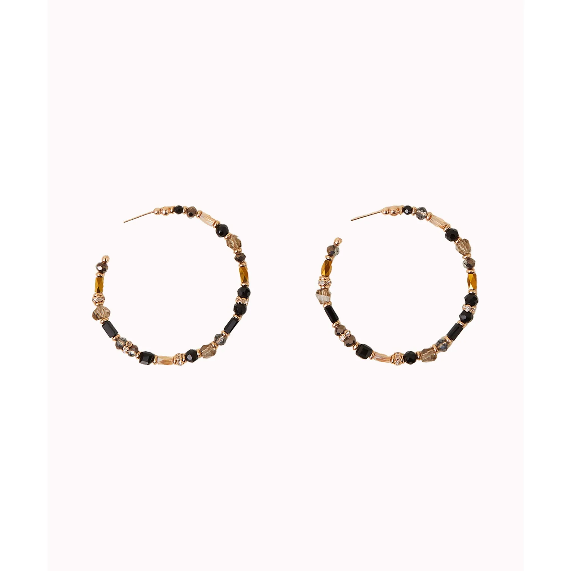 Black Large Mix Beaded Hoop Earrings