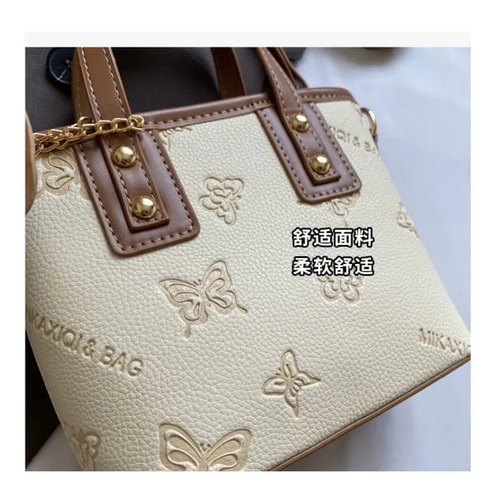 Butterfly Print Faux Leather Crossbody Bag / Bag Charm / Set