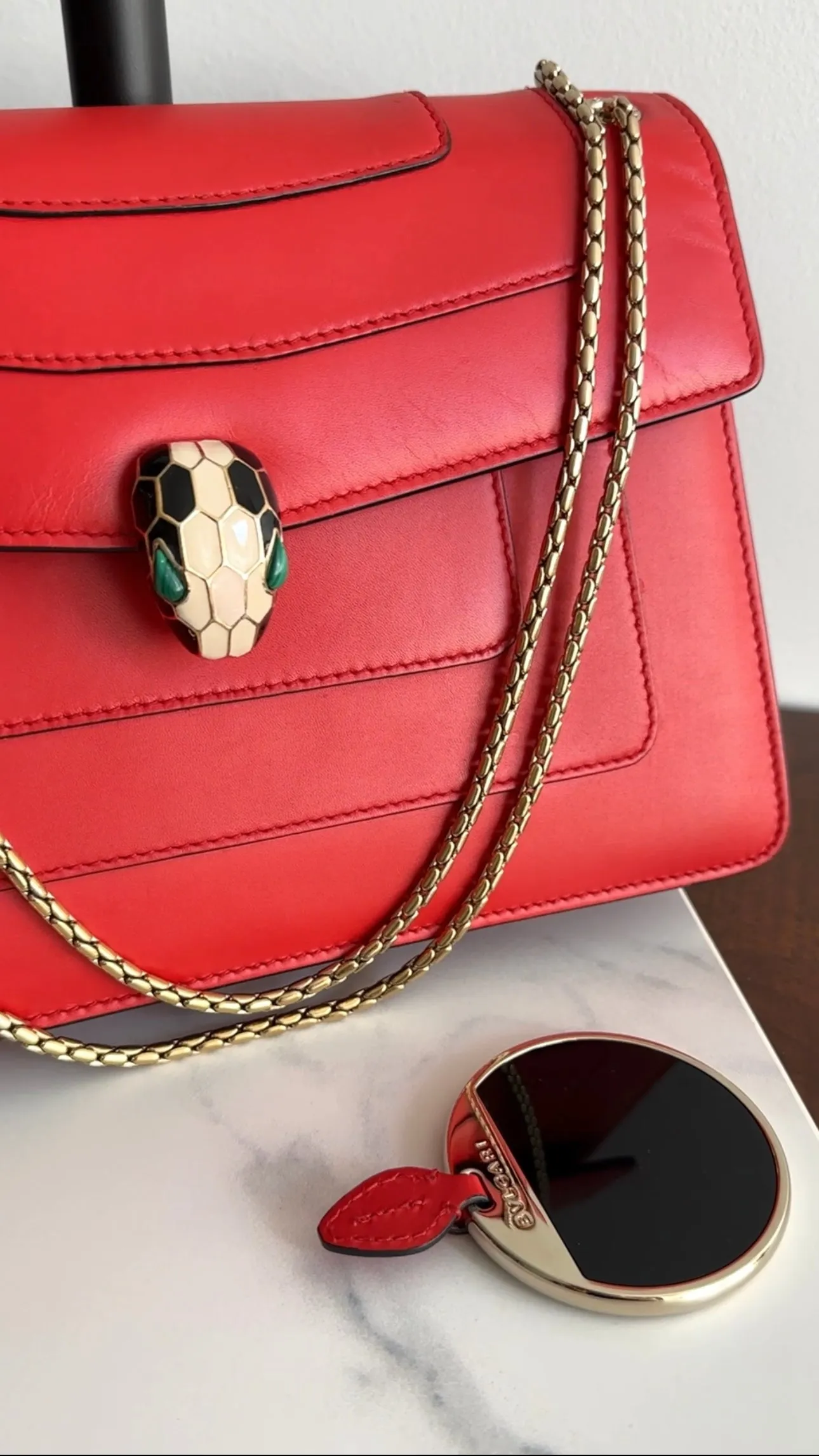 Bvlgari Red Leather Medium Serpenti Flap Bag