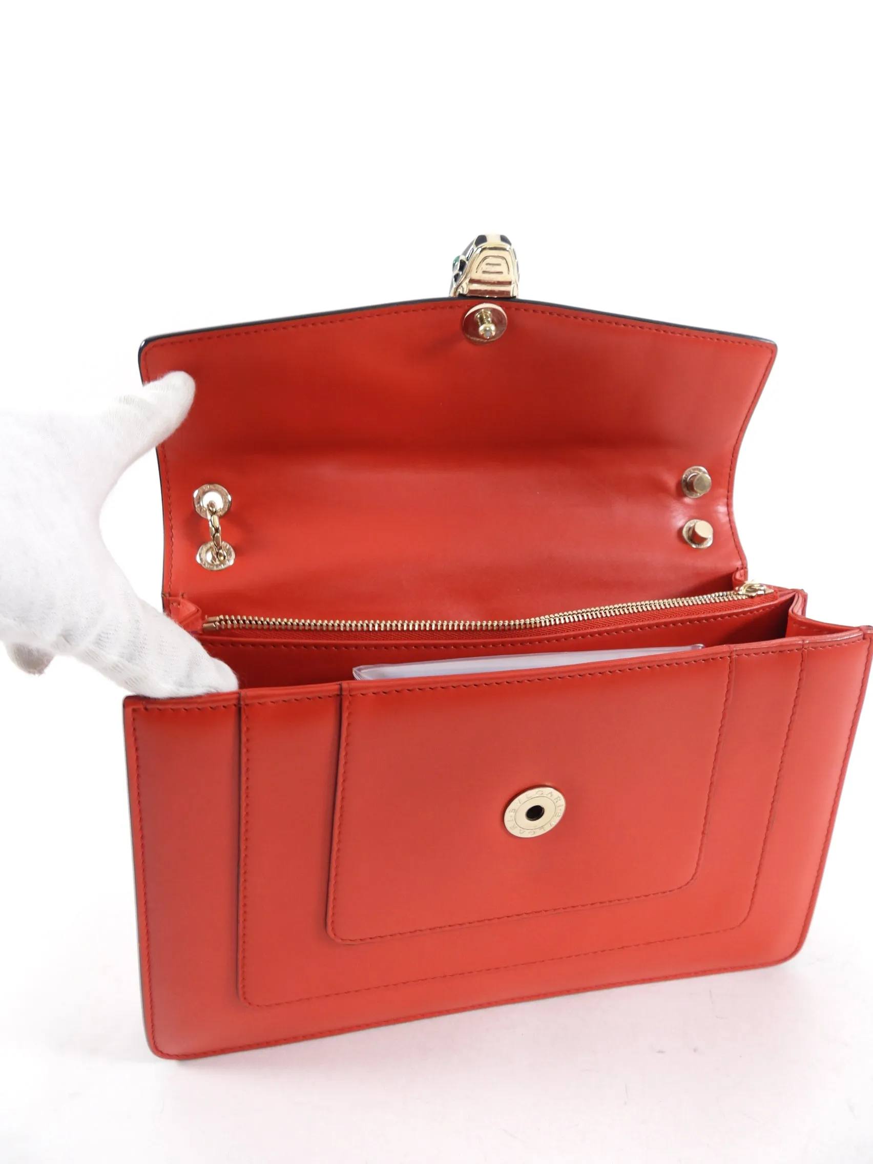 Bvlgari Red Leather Medium Serpenti Flap Bag