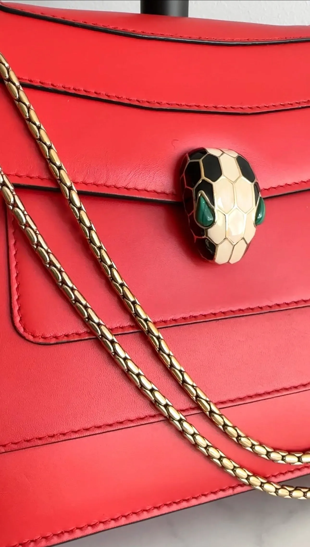 Bvlgari Red Leather Medium Serpenti Flap Bag