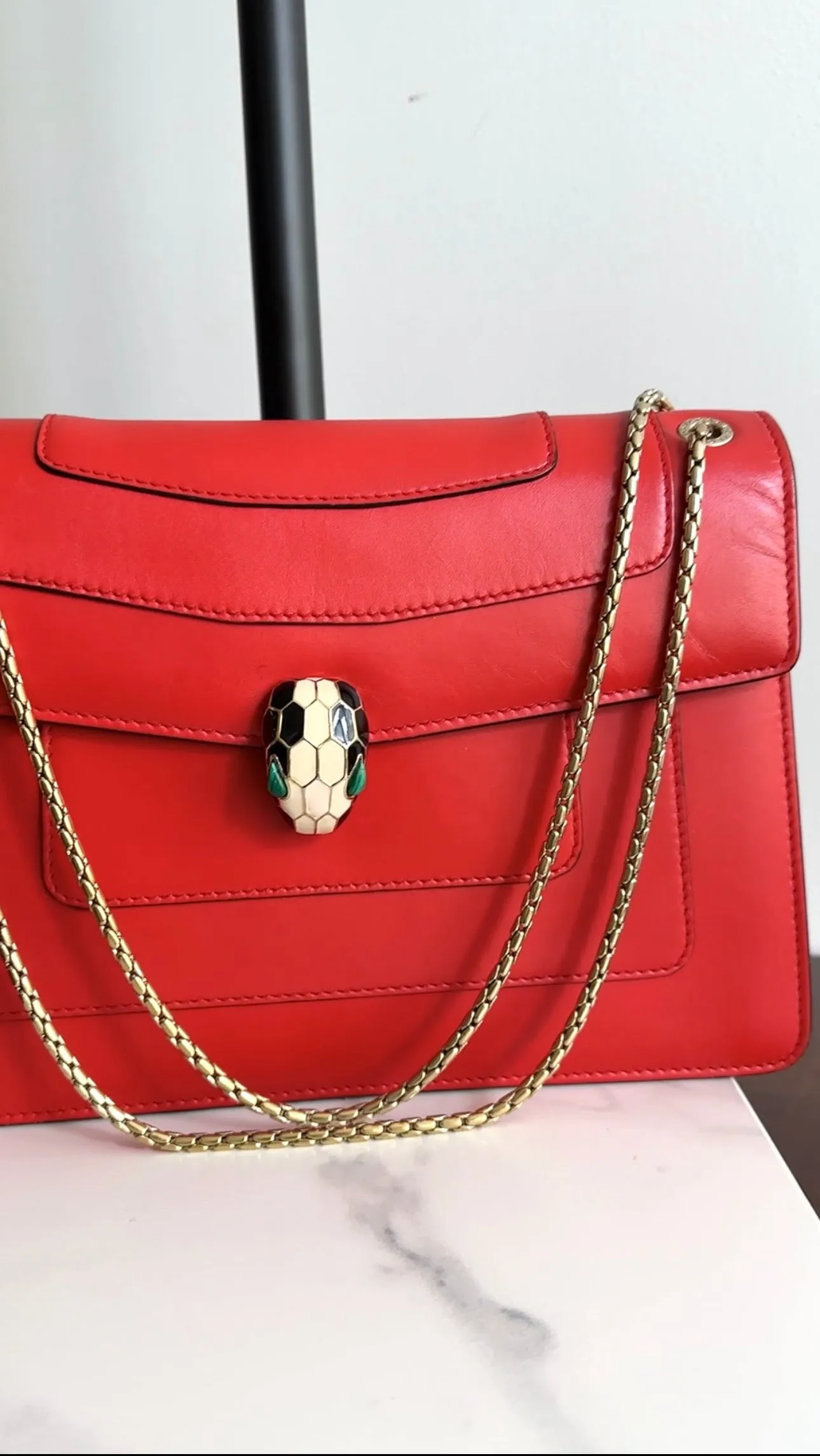 Bvlgari Red Leather Medium Serpenti Flap Bag