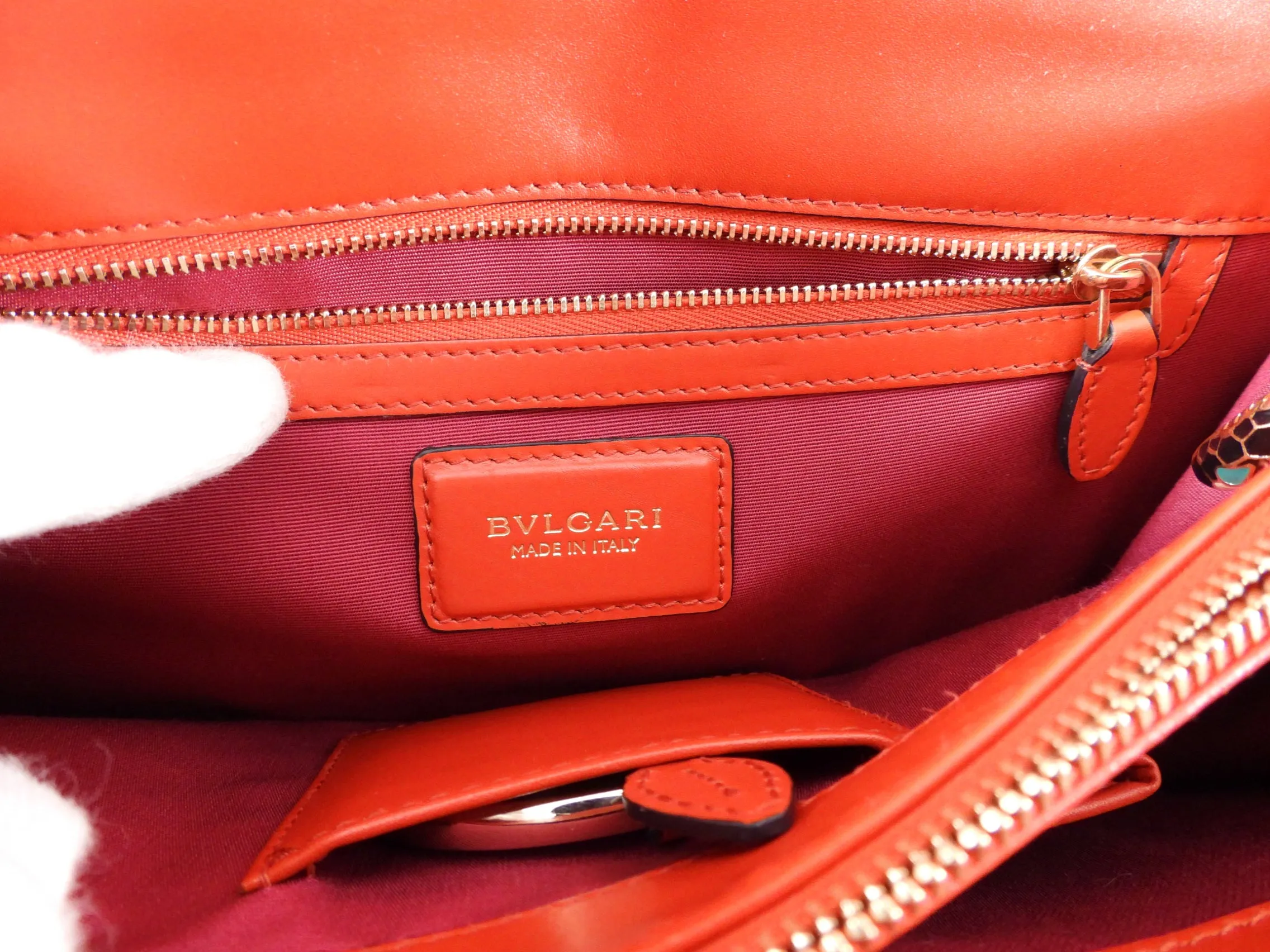 Bvlgari Red Leather Medium Serpenti Flap Bag