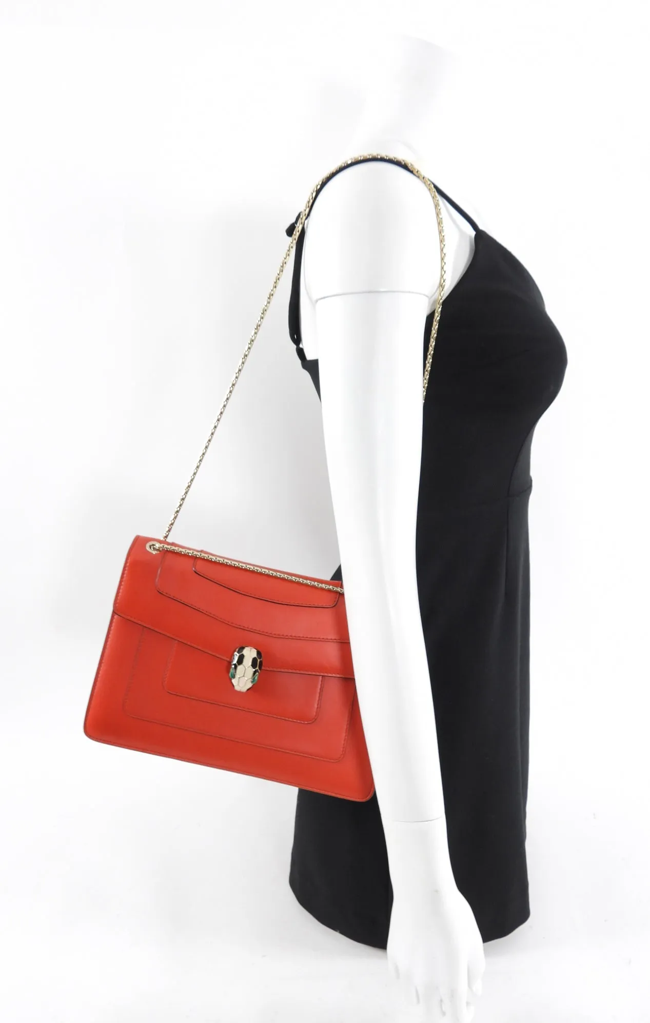 Bvlgari Red Leather Medium Serpenti Flap Bag