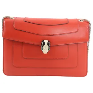Bvlgari Red Leather Medium Serpenti Flap Bag