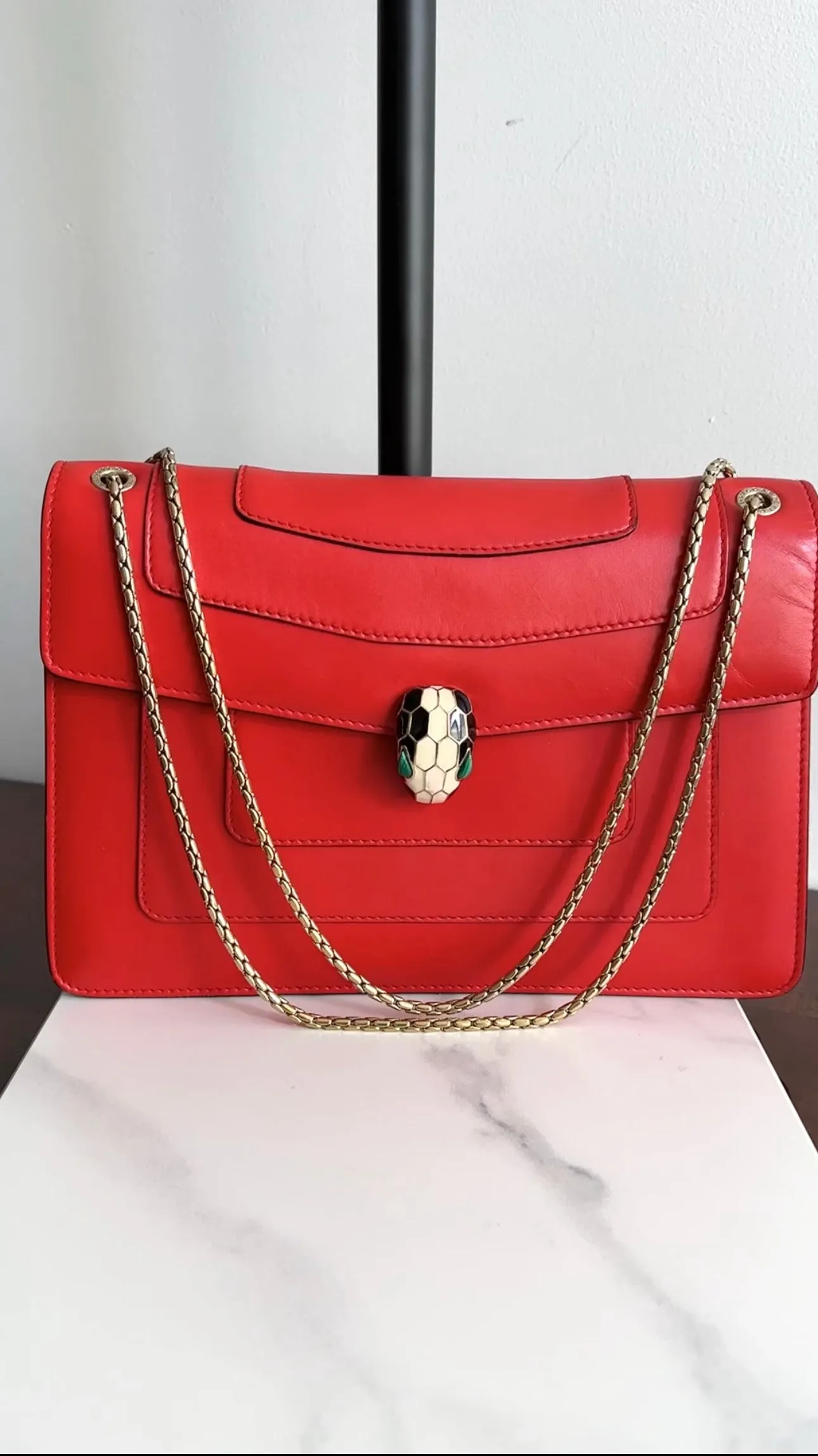 Bvlgari Red Leather Medium Serpenti Flap Bag
