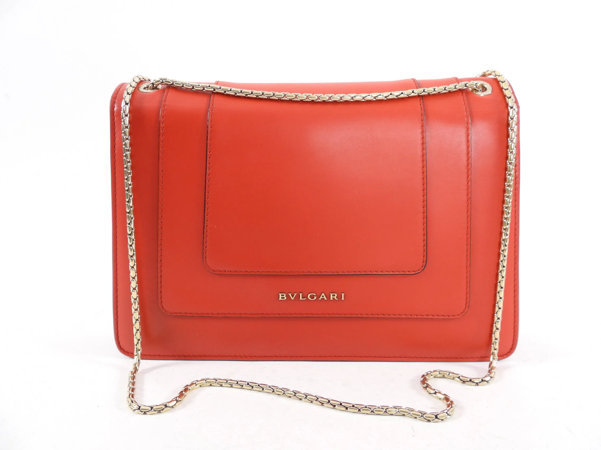 Bvlgari Red Leather Medium Serpenti Flap Bag