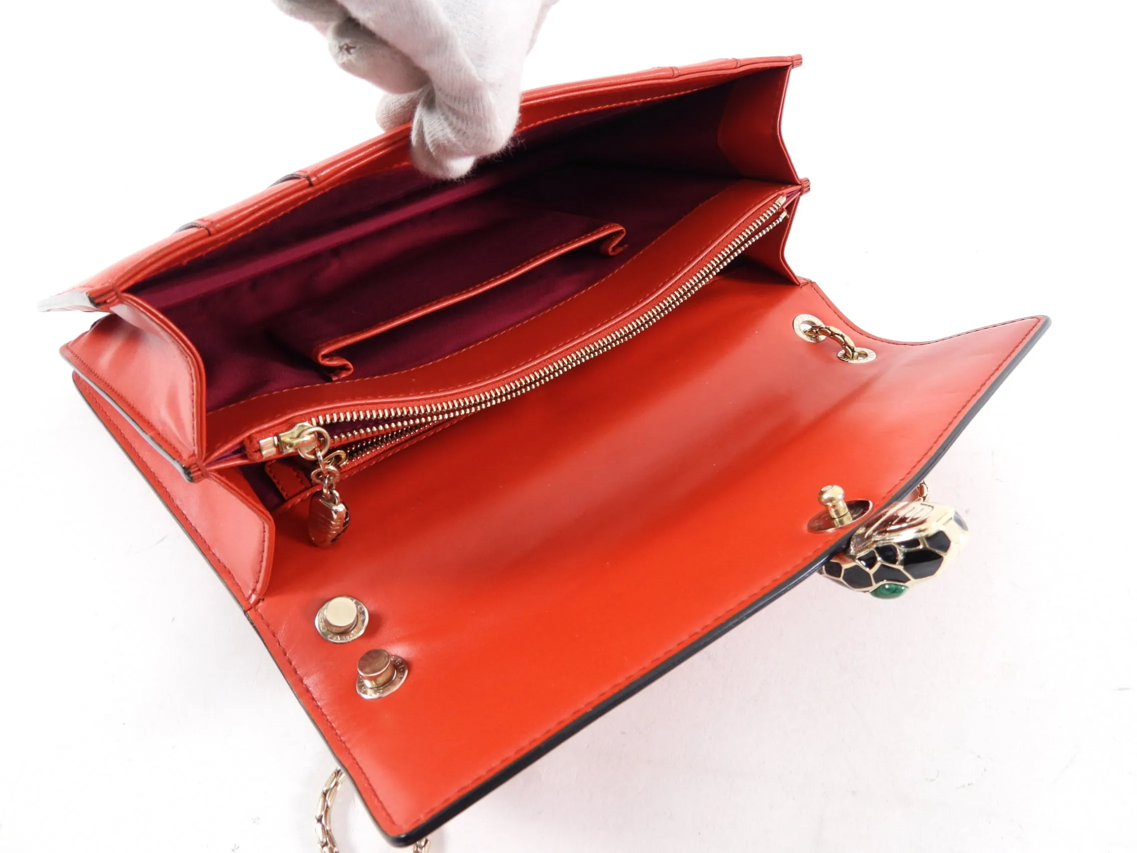 Bvlgari Red Leather Medium Serpenti Flap Bag