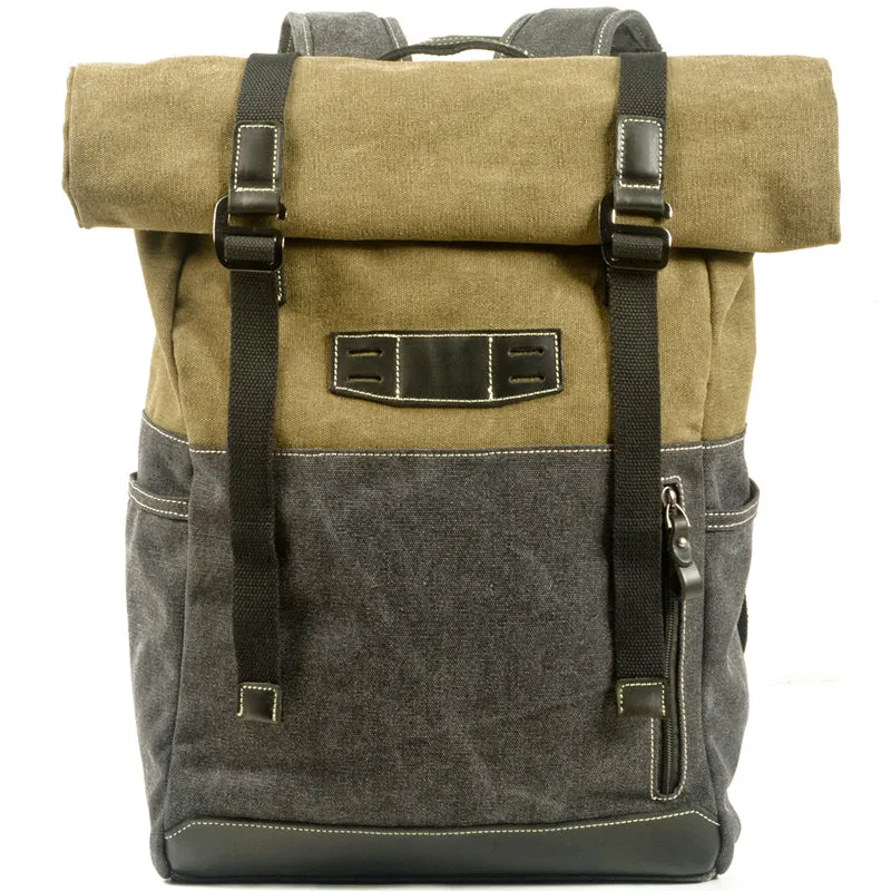 Canvas Bag Contrast Color Backpack Hiking Mountaineering Rucksack