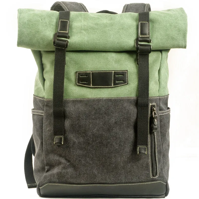 Canvas Bag Contrast Color Backpack Hiking Mountaineering Rucksack