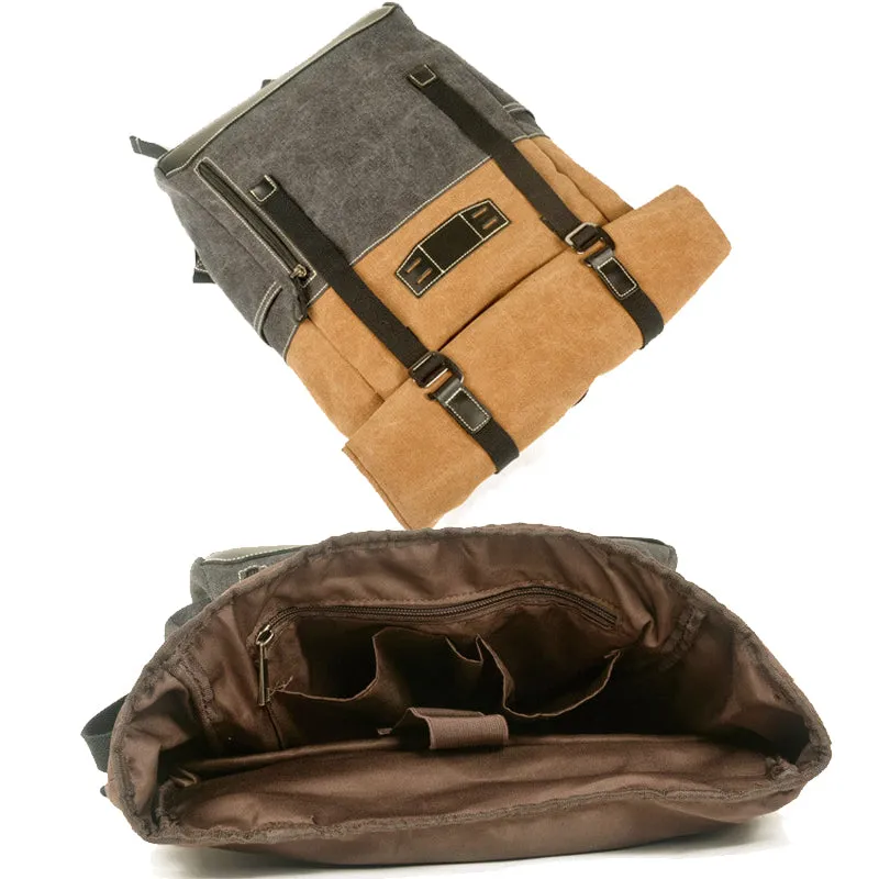 Canvas Bag Contrast Color Backpack Hiking Mountaineering Rucksack
