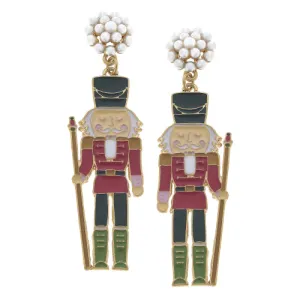 Canvas Jewelry CJ 24594E-FU Nutcracker Enamel Earrings in Fuchsia and Green