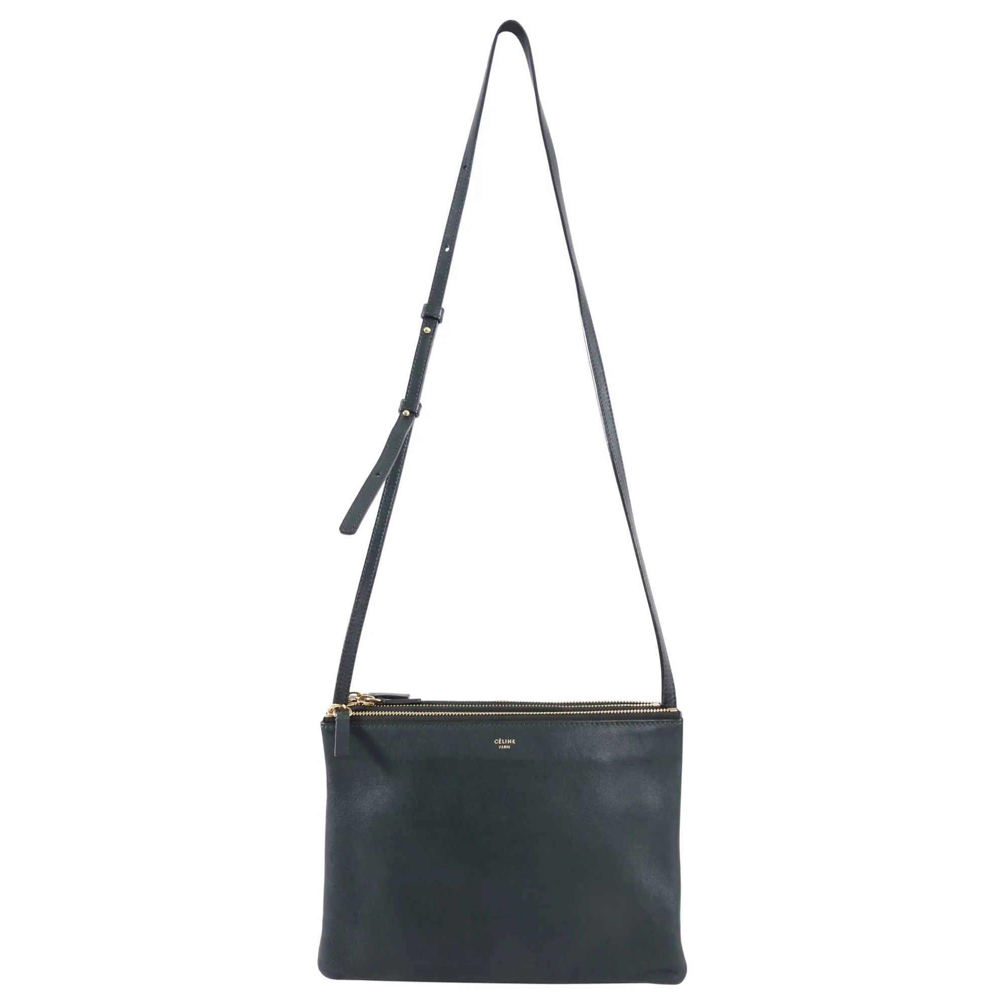 Celine Dark Green Smooth Leather Large Trio Crossbody Bag