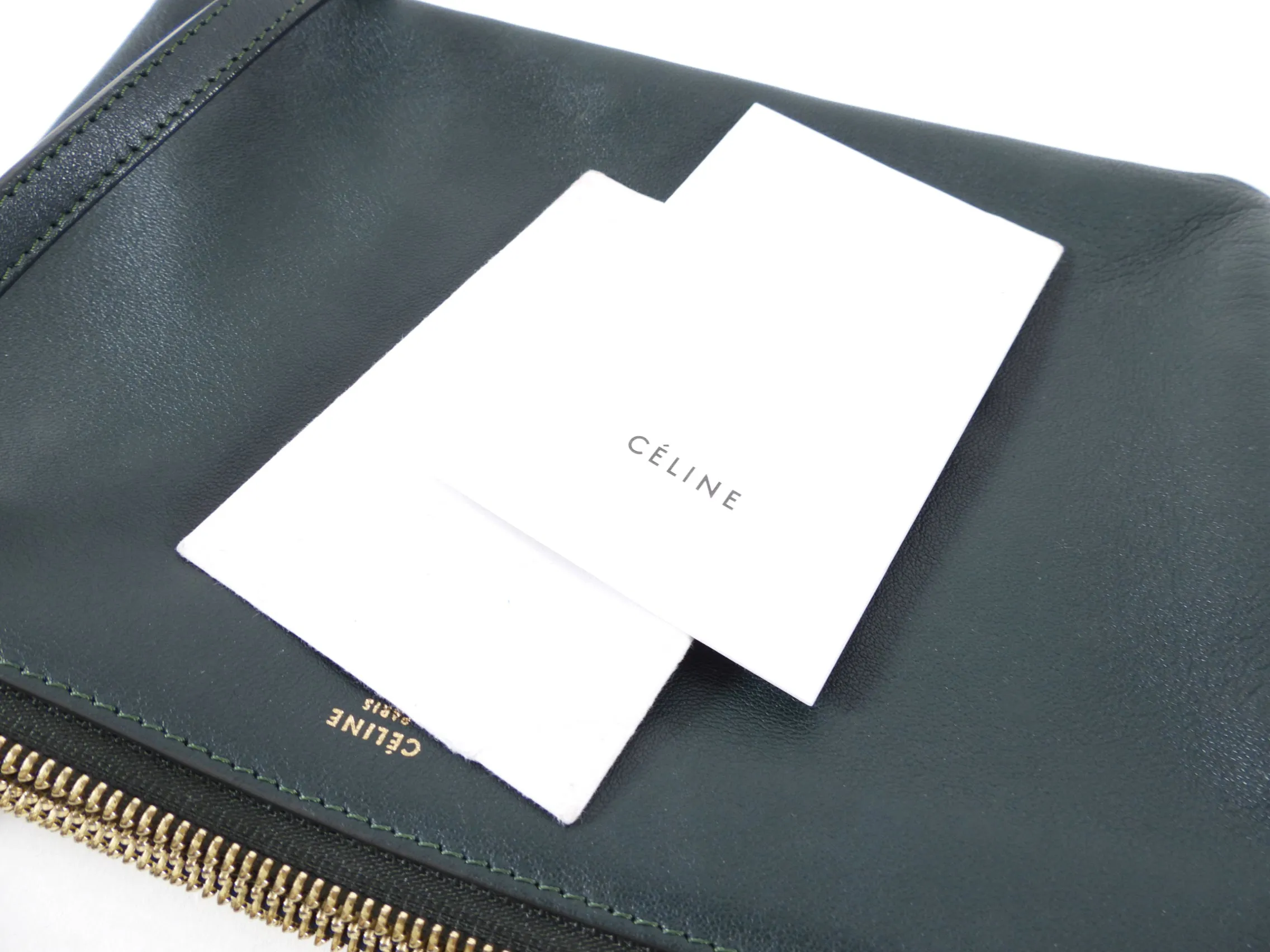 Celine Dark Green Smooth Leather Large Trio Crossbody Bag