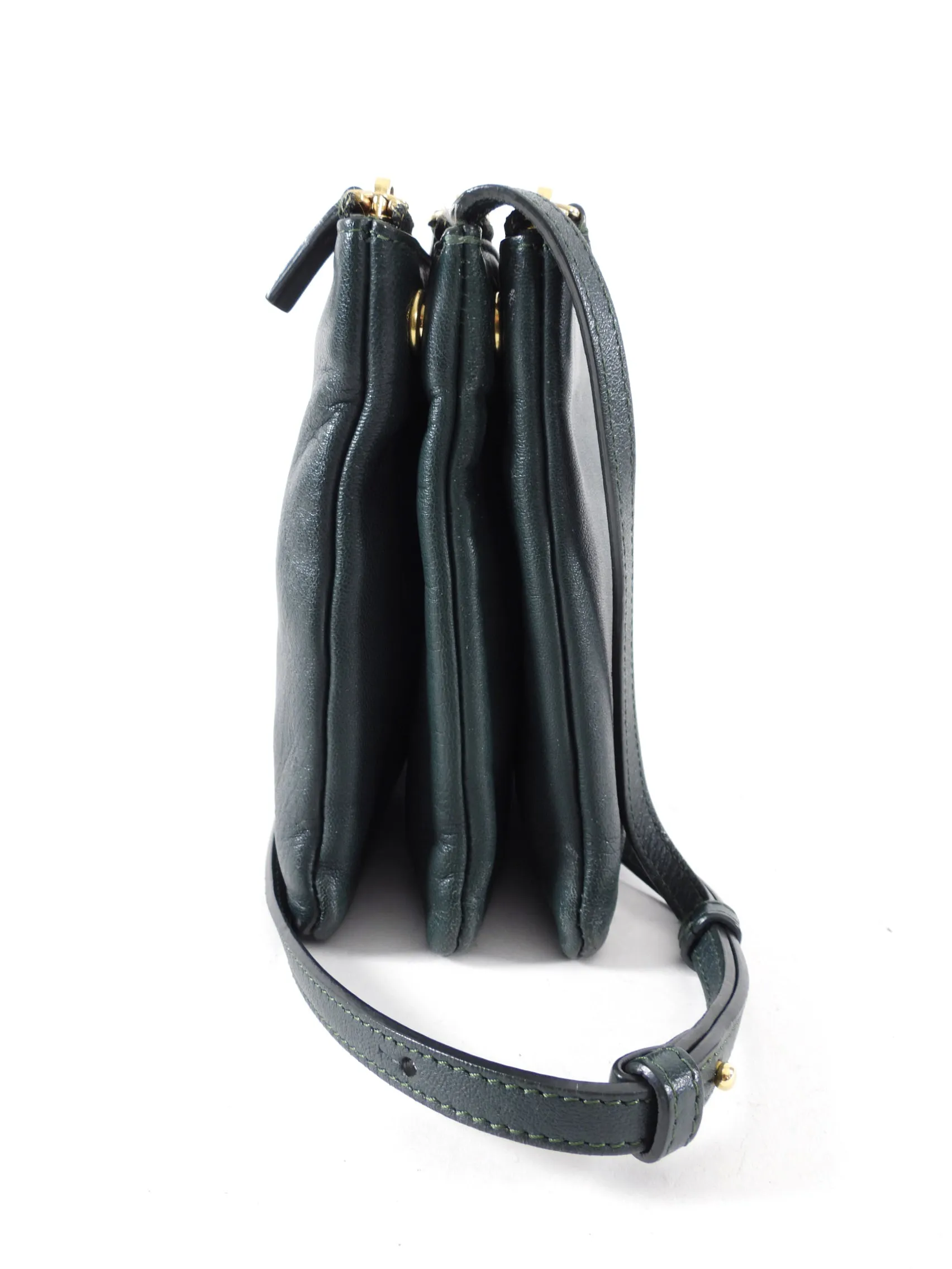 Celine Dark Green Smooth Leather Large Trio Crossbody Bag
