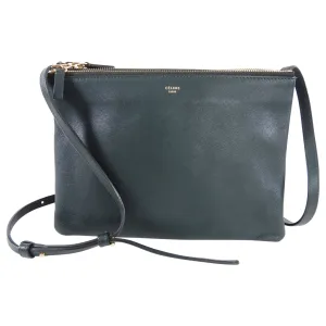 Celine Dark Green Smooth Leather Large Trio Crossbody Bag