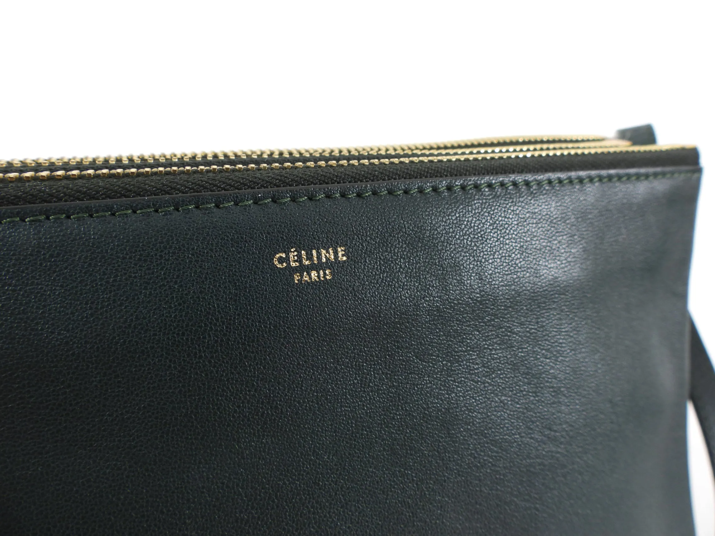 Celine Dark Green Smooth Leather Large Trio Crossbody Bag