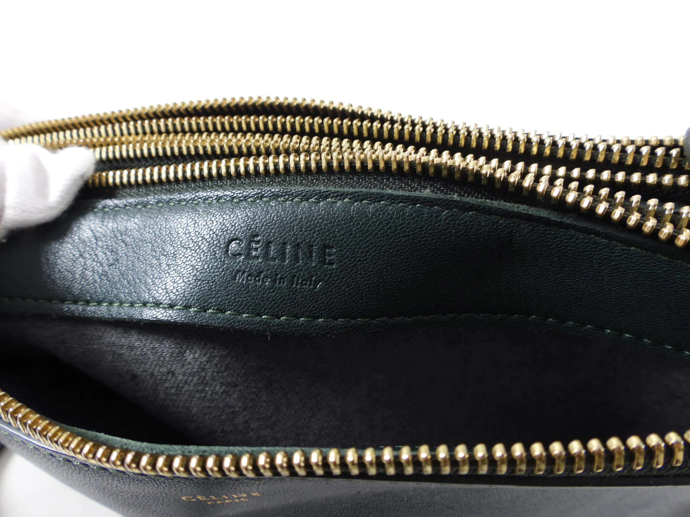 Celine Dark Green Smooth Leather Large Trio Crossbody Bag